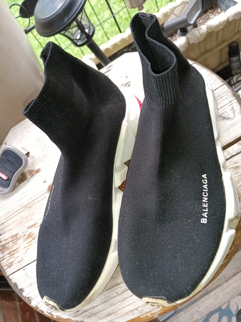 Balenciaga Black Sock Sneaker with White/ Red Sole